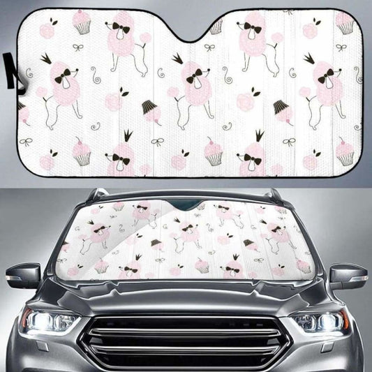 Poodle Dog Rose Cake Pattern Car Auto Sun Shades