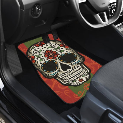 Sugar Skull Orange Green Car Mat