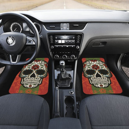 Sugar Skull Orange Green Car Mat