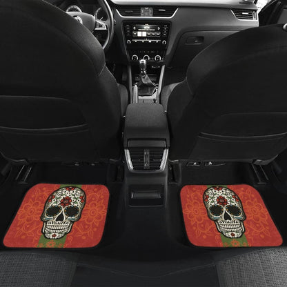 Sugar Skull Orange Green Car Mat