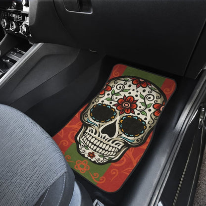 Sugar Skull Orange Green Car Mat