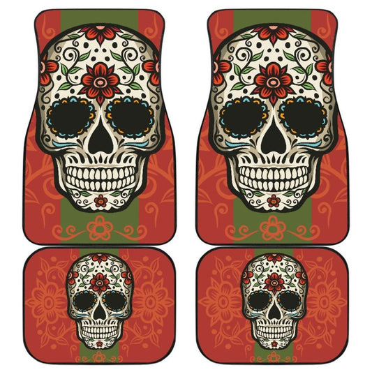 Sugar Skull Orange Green Car Mat