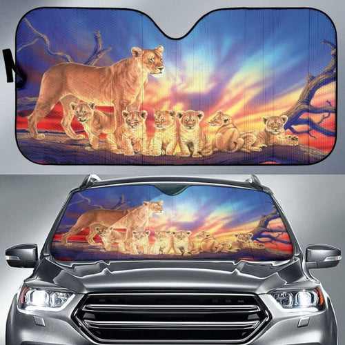 Car Sun Shades With Lion Family Print