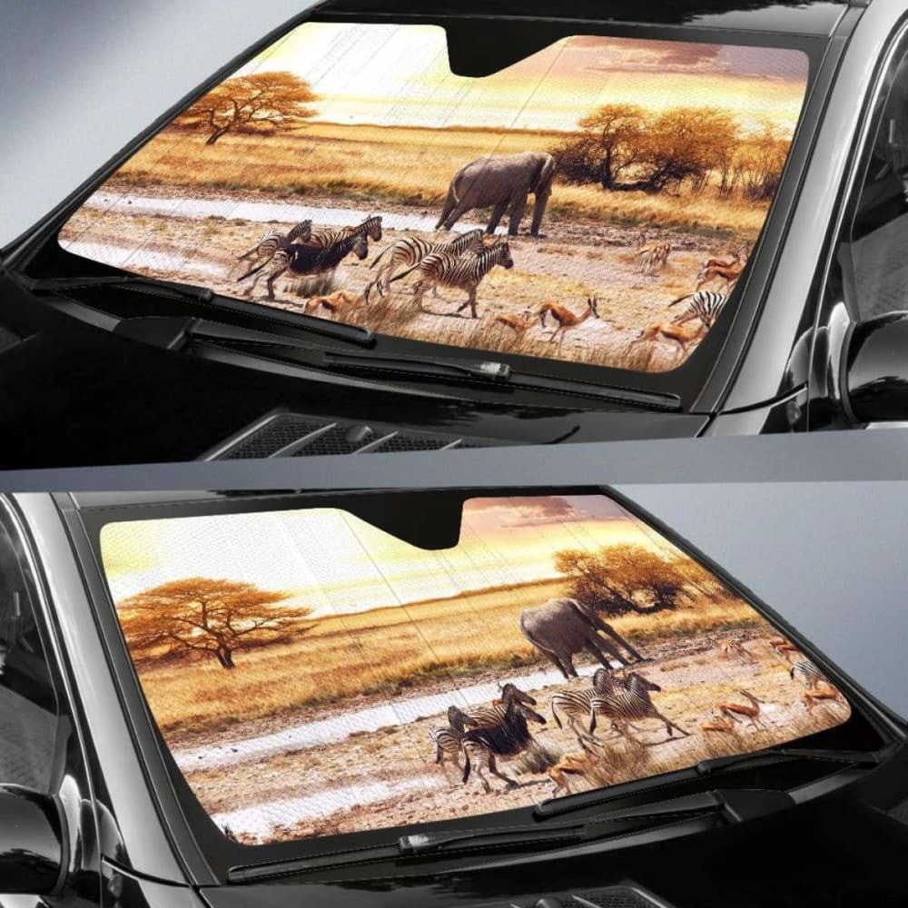 African Savanna African Elephants Zebras DeersK K Car Sun Shade