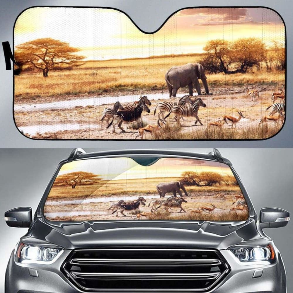 African Savanna African Elephants Zebras DeersK K Car Sun Shade