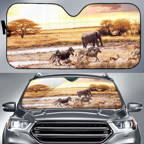 African Savanna African Elephants Zebras DeersK K Car Sun Shade
