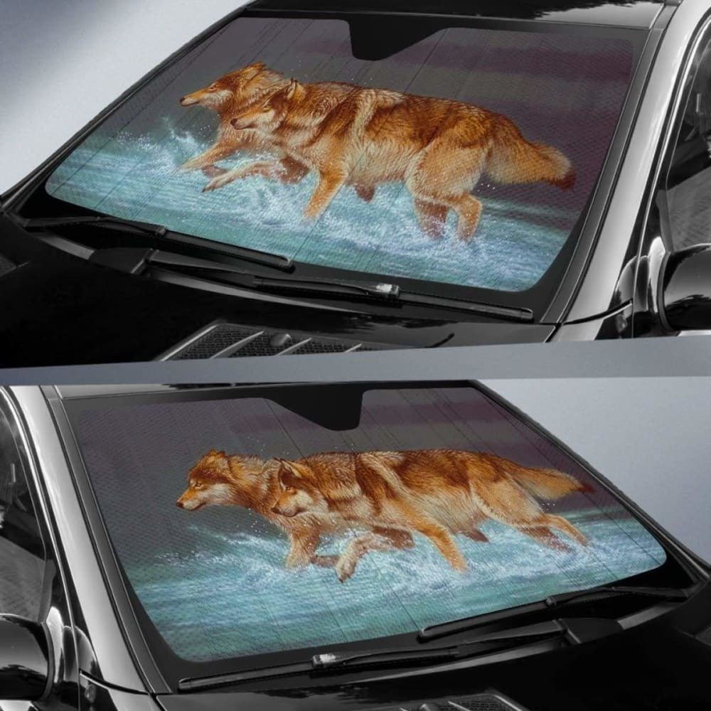 Car Sun Shade With Wolf Print