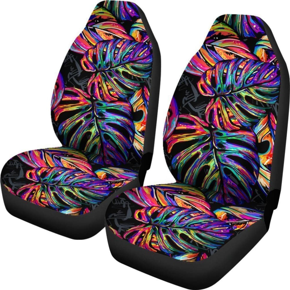Car Seat Covers Polynesian Palm Leaves Neon Color
