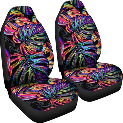 Car Seat Covers Polynesian Palm Leaves Neon Color