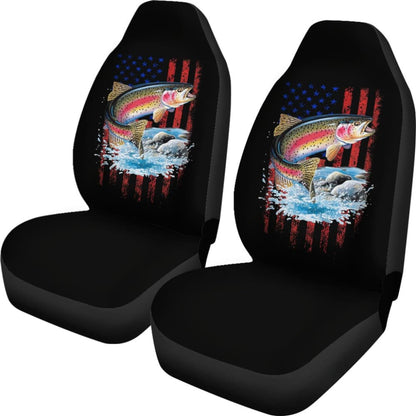 Brook Trout Fishing American Flag Car Seat Covers