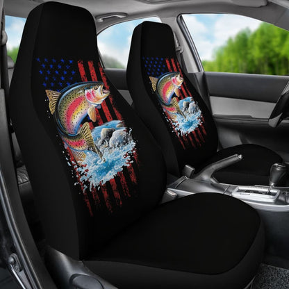 Brook Trout Fishing American Flag Car Seat Covers