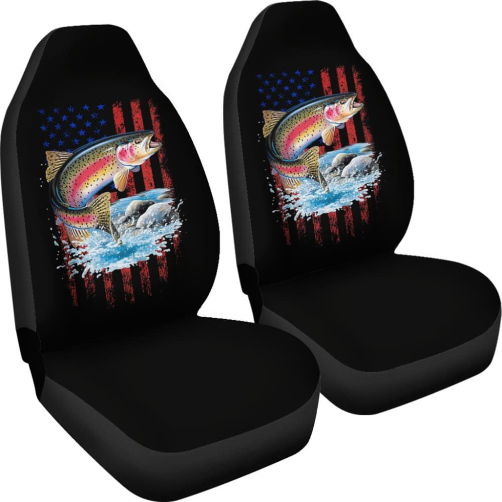 Brook Trout Fishing American Flag Car Seat Covers