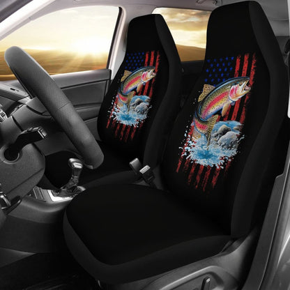 Brook Trout Fishing American Flag Car Seat Covers