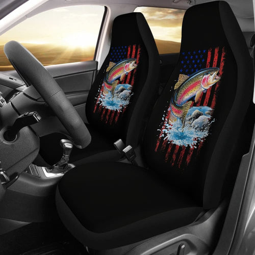 Brook Trout Fishing American Flag Car Seat Covers