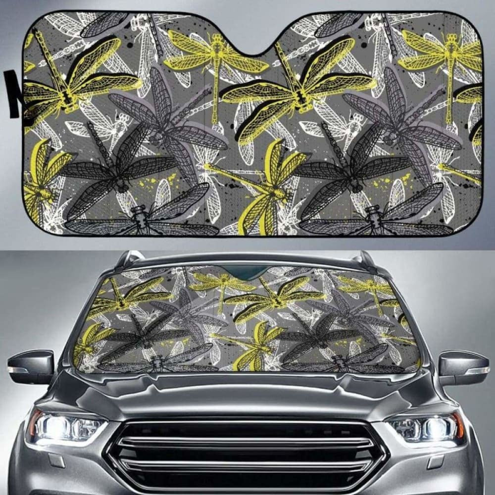 Hand Drawn Dragonfly Pattern Car Auto Sun Shades