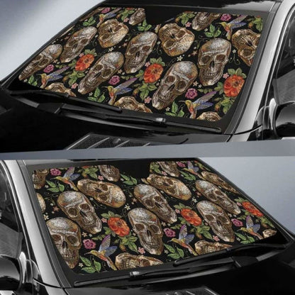 Skull Rose Humming Bird Flower Pattern Car Auto Sun Shades
