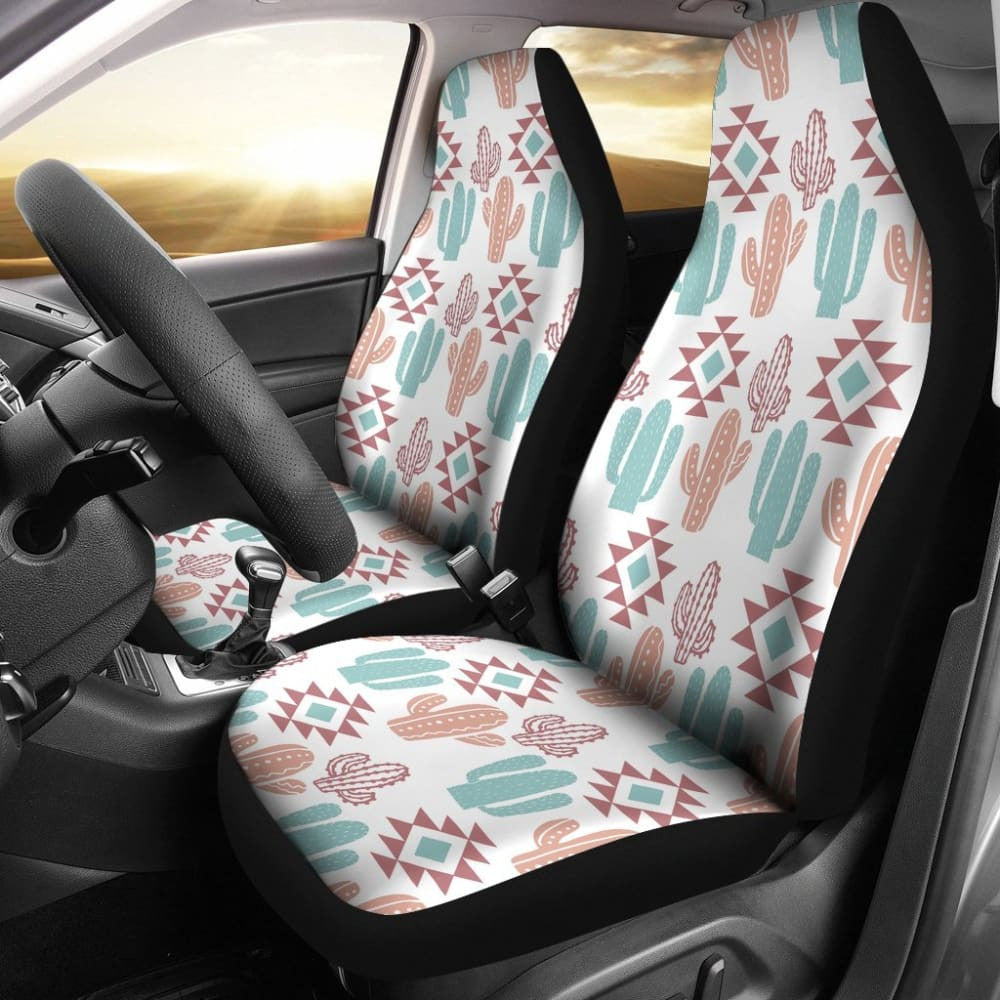 Pastel Rose And Turquoise Cactus Boho Cactus Pattern Car Seat Covers Set