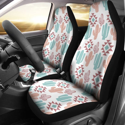 Pastel Rose And Turquoise Cactus Boho Cactus Pattern Car Seat Covers Set