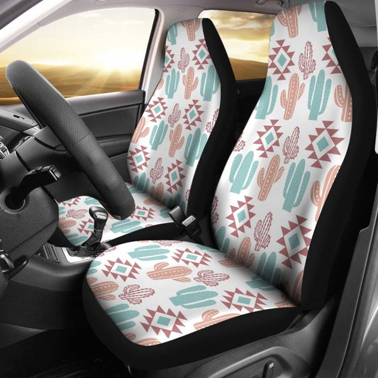 Pastel Rose And Turquoise Cactus Boho Cactus Pattern Car Seat Covers Set
