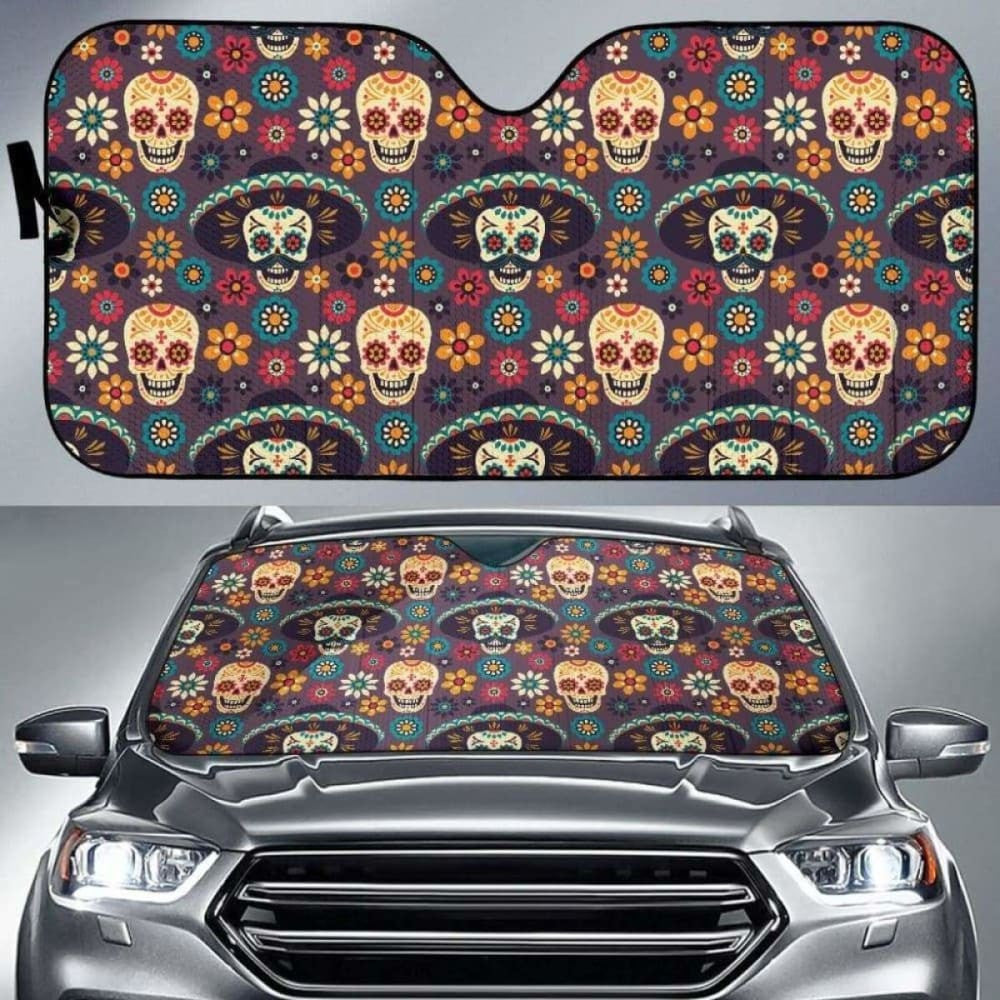Sugar Skulls Flower Maxican Pattern Car Auto Sun Shades