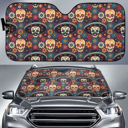 Sugar Skulls Flower Maxican Pattern Car Auto Sun Shades