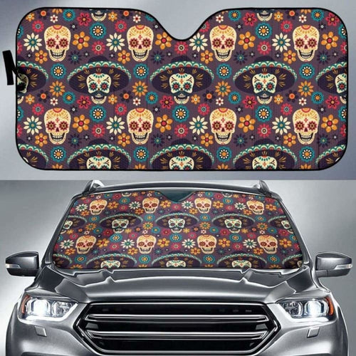 Sugar Skulls Flower Maxican Pattern Car Auto Sun Shades