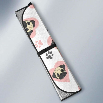 Cute Pugs Pink Heart Paw Pattern Car Auto Sun Shades