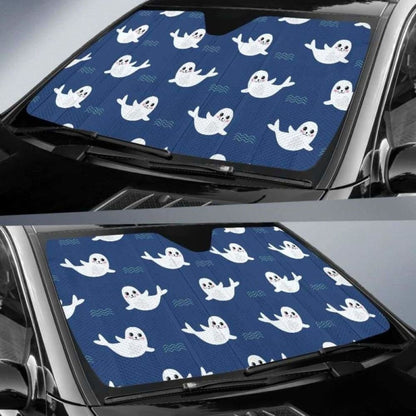 Cute White Baby Sea Lion Seal Pattern Car Auto Sun Shades