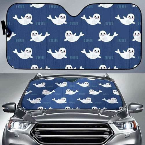 Cute White Baby Sea Lion Seal Pattern Car Auto Sun Shades