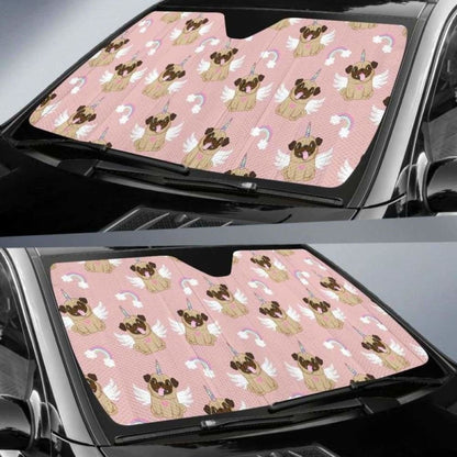 Cute Unicorn Pug Pattern Car Auto Sun Shades