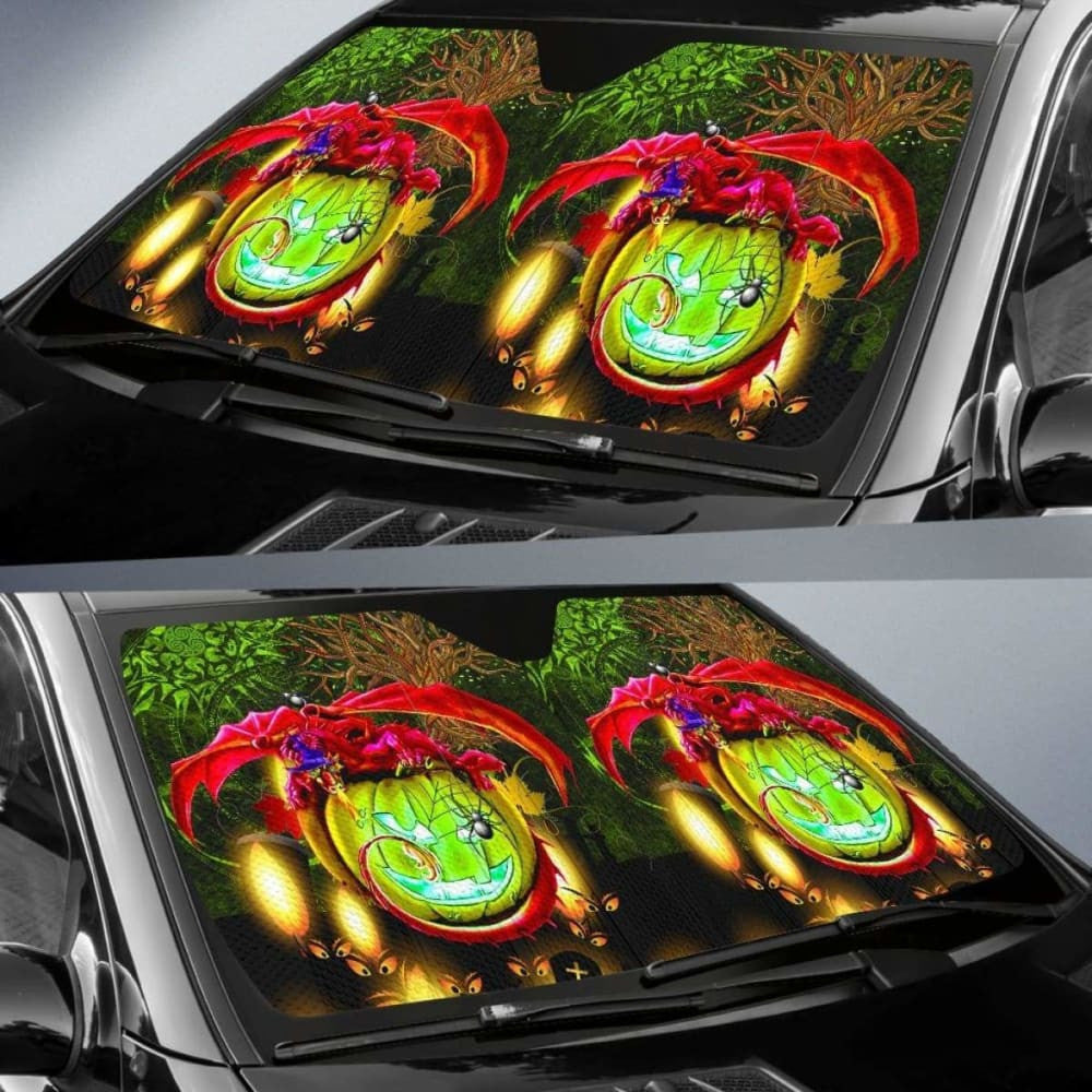 Celtic Halloween Auto Sun Shades - Celtic Dragon With Pumpkin And Tree Of Life