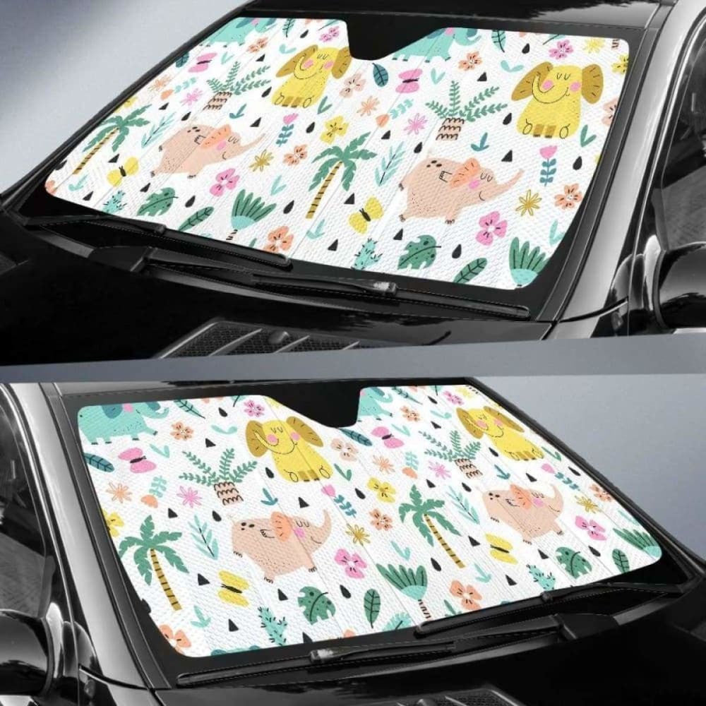 Cute Elephants Palm Tree Flower Butterfly Pattern Car Auto Sun Shades