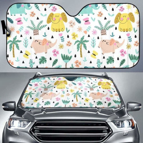 Cute Elephants Palm Tree Flower Butterfly Pattern Car Auto Sun Shades