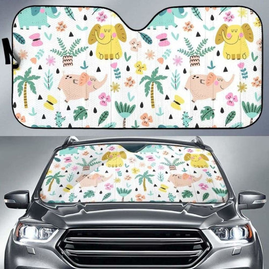 Cute Elephants Palm Tree Flower Butterfly Pattern Car Auto Sun Shades