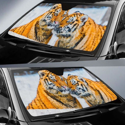 Tigers Cute Couple Winter Amur Tiger Snowfall SwitzerlandK Car Sun Shade