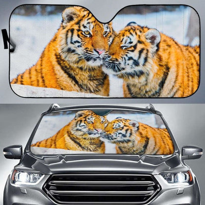 Tigers Cute Couple Winter Amur Tiger Snowfall SwitzerlandK Car Sun Shade