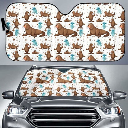 Sea Lion Seals Jellyfish Pattern Car Auto Sun Shades