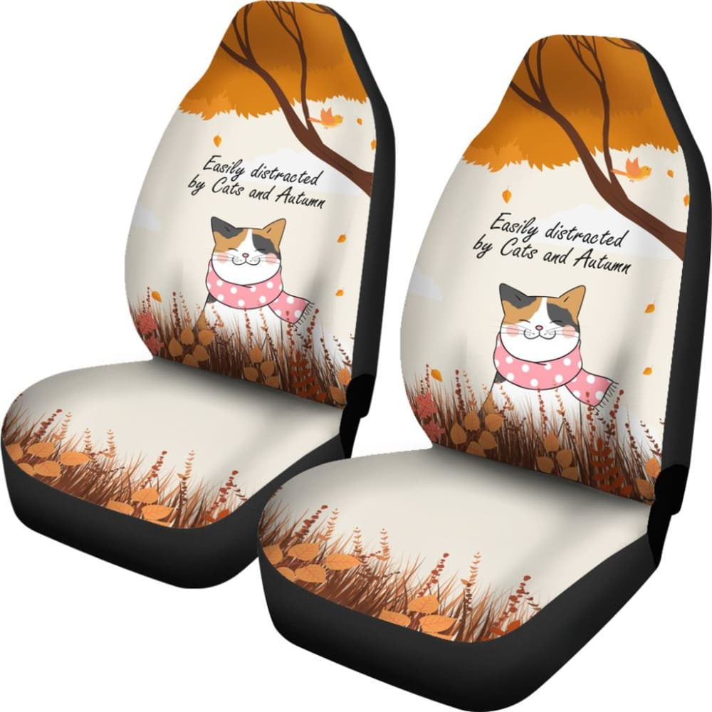 Easily Distracted By Cats And Autumn Car Accessories Gift Ideas Car Seat Covers