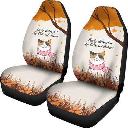 Easily Distracted By Cats And Autumn Car Accessories Gift Ideas Car Seat Covers