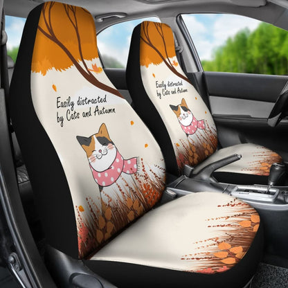 Easily Distracted By Cats And Autumn Car Accessories Gift Ideas Car Seat Covers