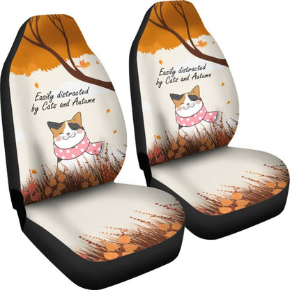 Easily Distracted By Cats And Autumn Car Accessories Gift Ideas Car Seat Covers