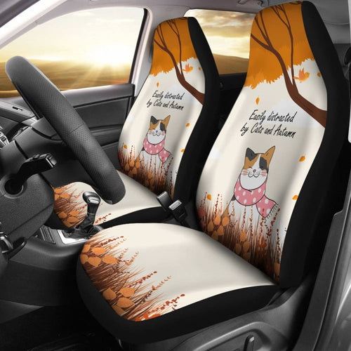 Easily Distracted By Cats And Autumn Car Accessories Gift Ideas Car Seat Covers