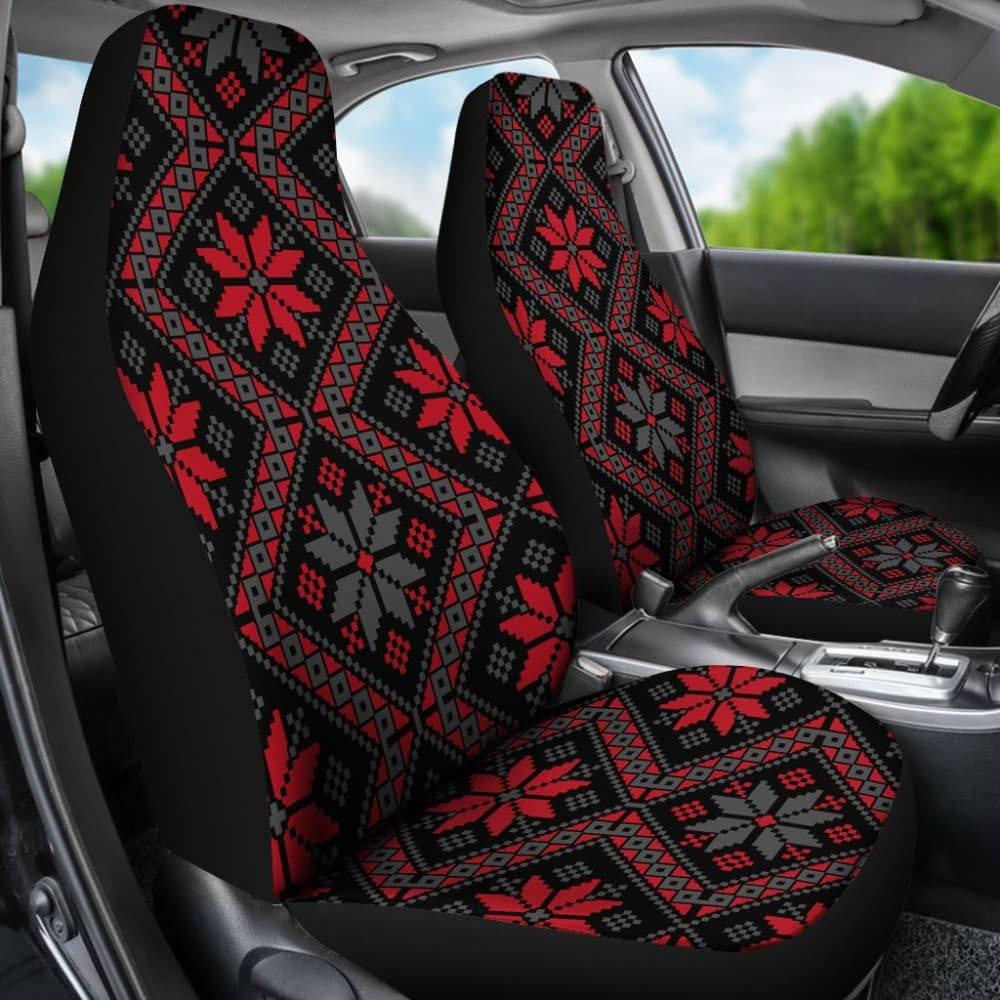 Bulgarian Boho Chic Red Star Flower Car Seat Covers