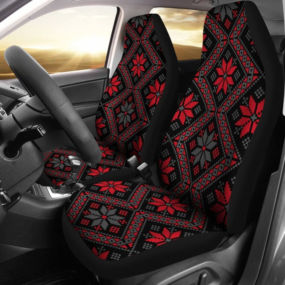 Bulgarian Boho Chic Red Star Flower Car Seat Covers