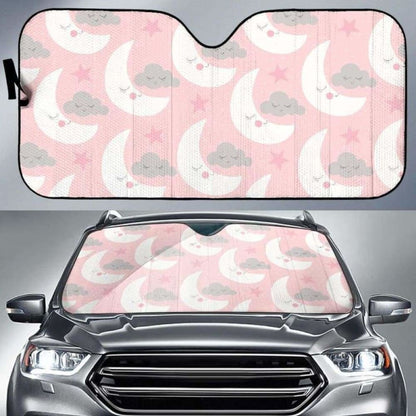 Cute Moon Cloud Star Pattern Pink Dot Background Car Auto Sun Shades