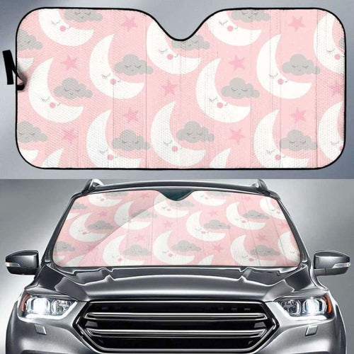 Cute Moon Cloud Star Pattern Pink Dot Background Car Auto Sun Shades