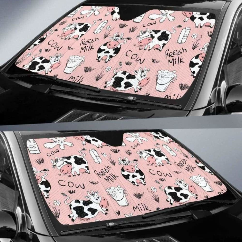 Cows Milk Product Pink Background Car Auto Sun Shades