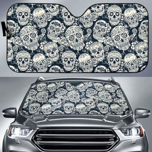 Sugar Skull Black White Pattern Car Auto Sun Shades