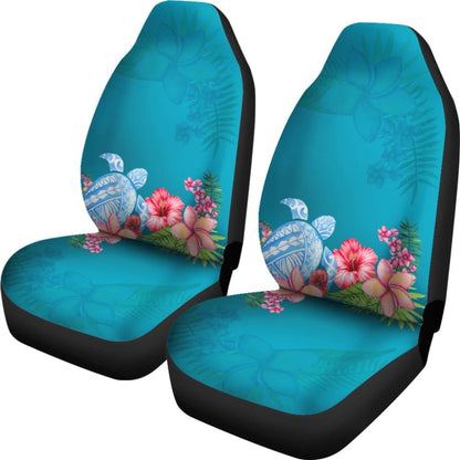 Blue Sea Tribal Turtle Hibiscus Plumeria Flowers Car Seat