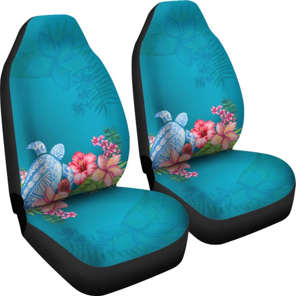 Blue Sea Tribal Turtle Hibiscus Plumeria Flowers Car Seat